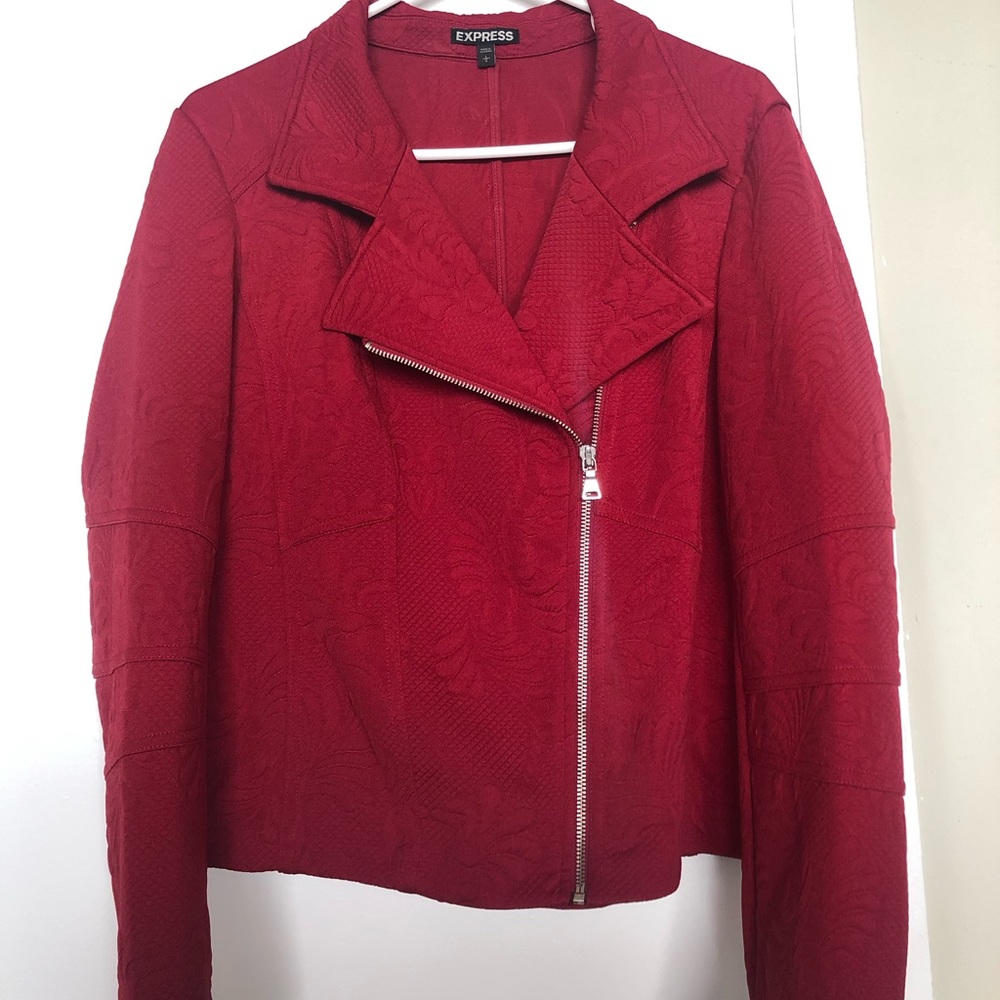 Red Embroidered Moto Style Jacket